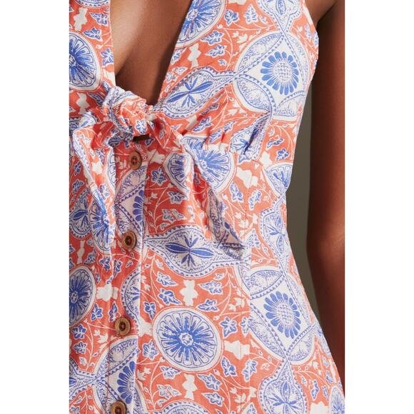 Anthropologie Maeve Womens Pink Blue Halter Tie-Front Printed Mini Dress XS - Picture 3 of 9